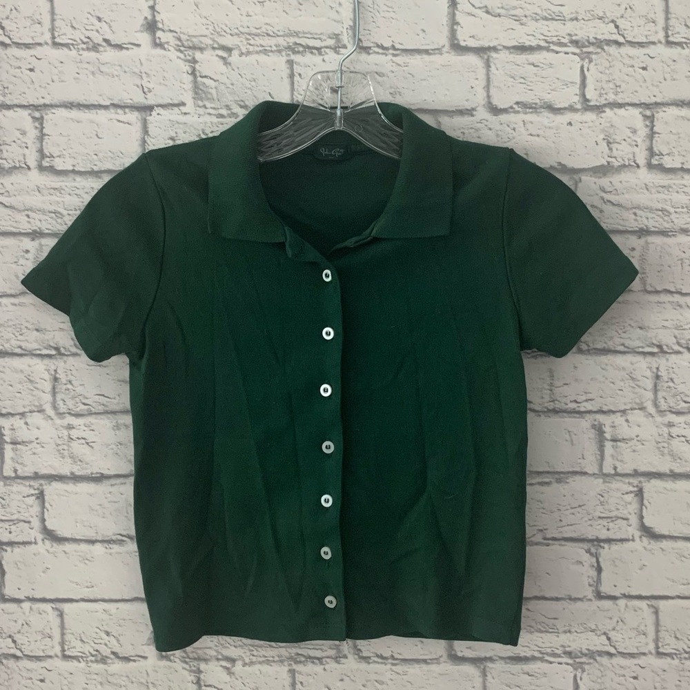 Green Brandy Melville Cropped Button Up